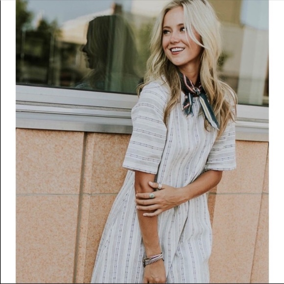 Roolee Dresses & Skirts - Roolee Cream Linen Blend Midi Dress Striped